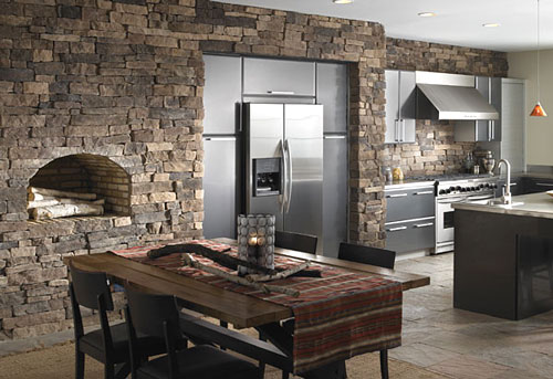 Unique Stone Wall Interior Kitchen